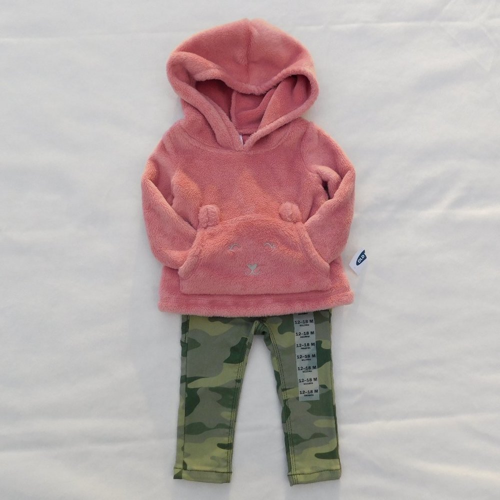 Carters 12M Adorable Fuzzy Bear Hoodie AND Old Navy Camo Jeggings